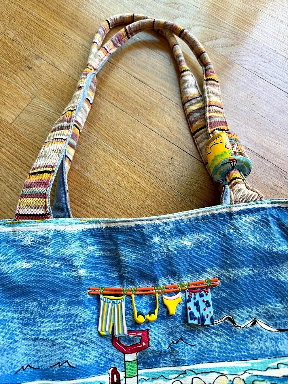 Vintage Quasby Hanging Swimsuits Beach Print Tote in Blue & Yellow - Picture 4 of 7
